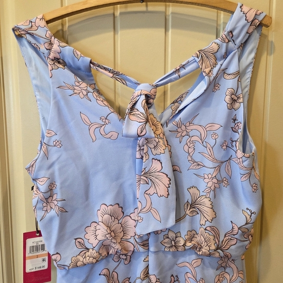 Vince Camuto Blue Floral Dress Sz 2 Lined Back Zip & Tie Sleeveless NWT Pockets - Picture 6 of 16